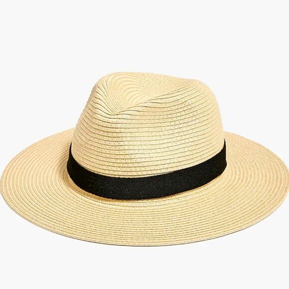 J. Crew Accessories - NEW J. Crew Fedora Packable Stylish Neutral Tan Straw Hat with Black Band